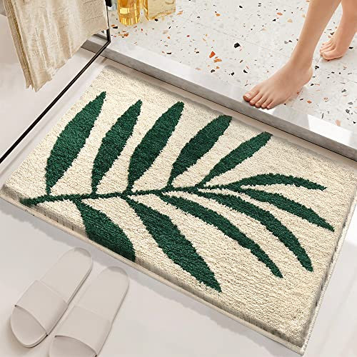 Morbuy Non-slip Bathroom Rugs, Bath Mat Bathroom Carpet Super Absorbent Soft Shower Suitable for Living Room/Kitchen/Bedroom Indoor Outdoor (45 * 65cm, Bamboo leaves)