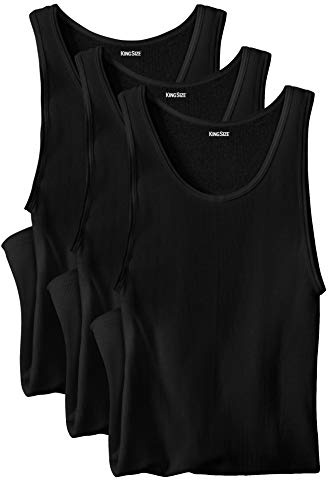 KingSize Men's Big & Tall Ribbed Cotton Tank Undershirt 3-Pack - 5XL, Black