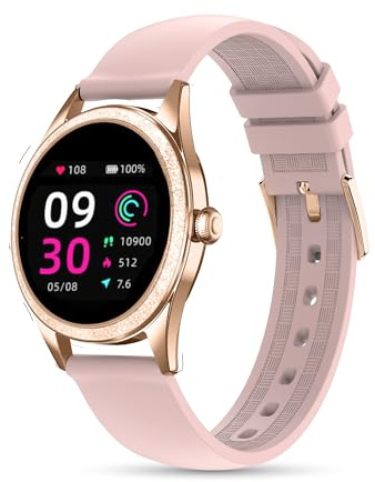 LUNIQUESHOP Montre Connectée Femme LSLUXE Brillante | Montre Tension Arterielle | Smartwatch | Montre Podometre Femme | Fitness| Cardiofréquencemètre | Montre Intelligente iOS Android |Rose