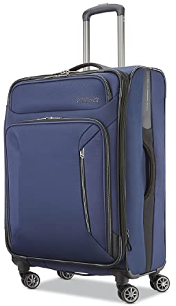 AMERICAN TOURISTER Zoom Softside Gepäck mit Spinner-Rädern, navy, Checked-Medium 25-Inch, Zoom Softside Gepäck mit Spinnrollen