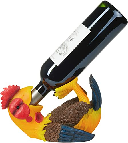 BRUBAKER Weinflaschenhalter durstiger Hahn - Flaschenhalter Trinkende Tiere - Flaschenständer lustig - Hühner Bauernhof Deko Figur Handbemalt Weinzubehör Witzige Dekoration Wein Geschenk
