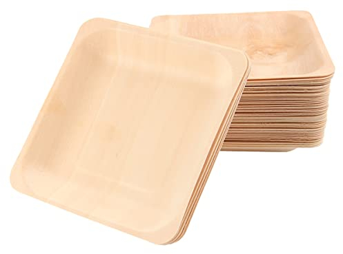 KIHENE 50 Uds Platos de Madera Desechables Platos de Fiesta Platos de vajilla Cuadrados for Boda Restaurante Picnic cumpleaños 140x140mm