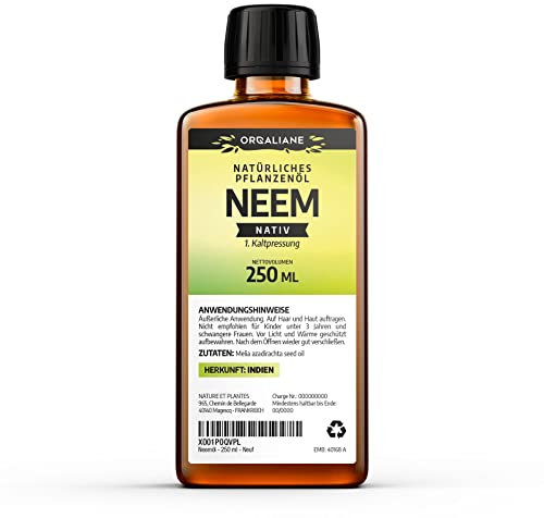 Neemöl 250 ml - Rein, Natürlich und Kaltgepresst - Mehrzweck-Öl - Garten, Pflanzen, Zuhause, Kosmetiköl