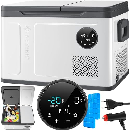 KESSER® Compressore di raffreddamento Box 2 in 1 Dual Zone e congelatore elettrico, LED touch 12/24 V 230 V, raffreddamento fino a -20 °, argento/antracite, 49 litri
