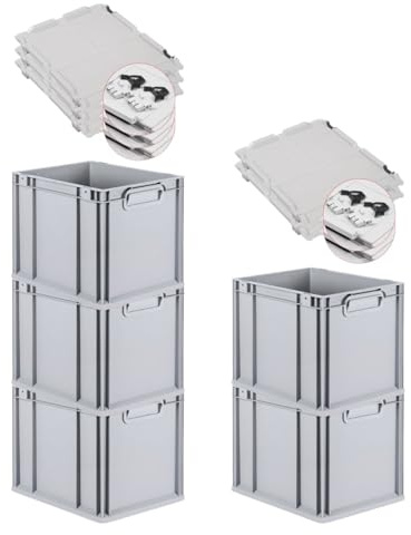 PROREGAL SuperSparSet 5x Eurobox NextGen Economy mit Scharnierdeckel & schwarzen Verschlüssen | Griffe geschlossen | HxBxT 32x30x40cm | 30 Liter | Eurobehälter Transportbox Transportbehälter