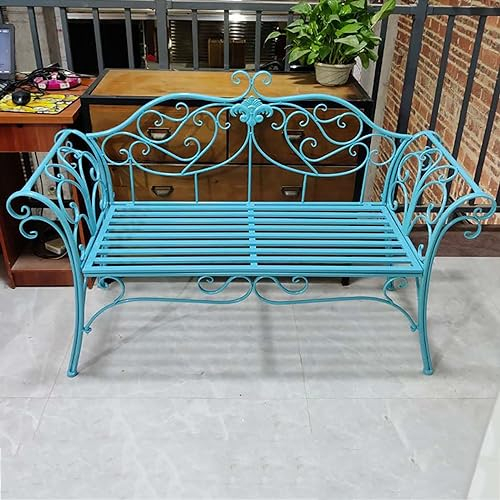 WHYATT Gartenbank, Schmetterling, Gusseisen, Metall Mit Armlehnen Für Garten, Park, Hof, Terrasse, Veranda (Color : Blue1)