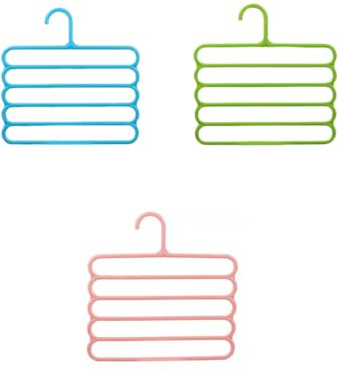 3 Piezas Perchas para Pantalones, Perchas Pantalones Multiple, 5 Capas Plástico Ahorro Espacio Pantalones Percha