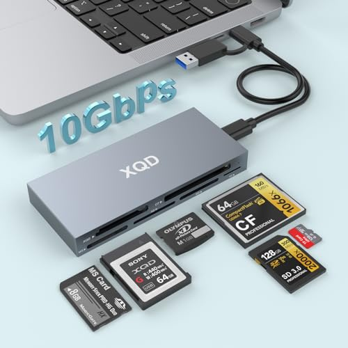 6 in 2 XQD Card Reader, 10Gbps Multi XQD Reader for Sony G/M Series, Lexar 2933x/1400x USB Mark XQD Card/CF/XD/MS/TF/SD Reader, USB C USB 3.0 Memory Card Reader for Windows/Mac OS/Linux/Android