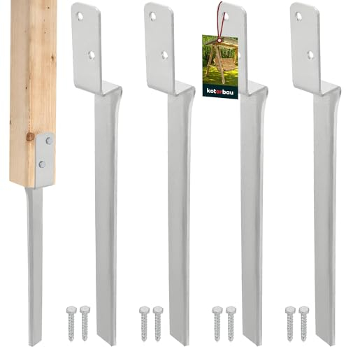 KOTARBAU® 4 Pcs Ground Anchors - Galvanised Steel - 50.5 cm (19.9 in) - Silver - L Shape Post Holder - Heavy Duty Swing Anchors - Ground Fasteners for Swing Set - Easy Installation Weather Resistant