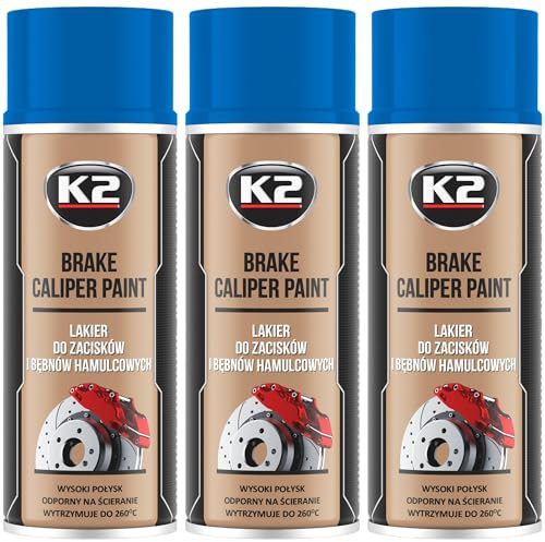 K2 Pintura para Pinzas de Freno Anticalórica Pack de 3 Color Azul Alta Resistencia a Temperaturas hasta +260°C 400 ML