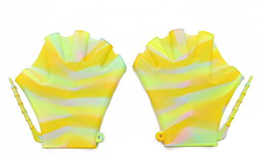 EXCEREY Guantes de natación de gel de sílice con malla para entrenamiento acuático, resistencia al agua, fitness, remo, aeróbic, para hombres, mujeres y niños (amarillo, talla única)