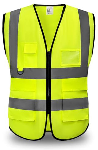 YUANVEST Hi Vis Vests for Men Women 5 Pockets,High Visibility Reflective Safety Security Vest,2-inch Reflective Strip High Visibility Vest,Meets ANSI/ISEA Standards (Yellow, M)