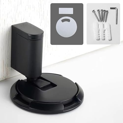 Türstopper Boden Selbstklebend, Schwer Türhalter, Tür Stopper Boden Ohne Bohren, Höhenverstellbarer Türpuffer, mechanischer bodentürstopper mit 3M-Klebeband Schrauben Door Stopper (Schwarz)