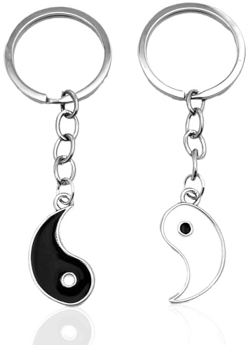 JEYORZY 2 pcs Porte-clés couple Yin et Yang Divisible, porte-clés avec pendentif acier inoxydable, porte-clés d'amitié, cadeau pour elle, Cadeaux Couple Anniversaire, Porte Clé Cadeau Amoureux