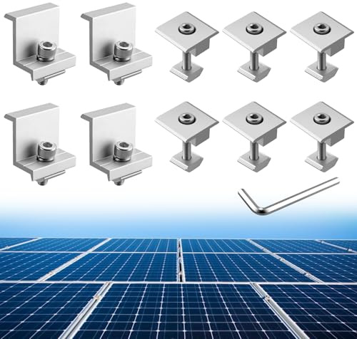 Anbte 10 Piezas Soporte de Montaje de Panel Solar, 6PCS Abrazaderas Medias y 4PCS Abrazaderas de Extremo de Aleación de Aluminio Solar Panel Z Soporte Color Palta