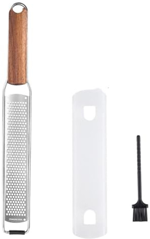 Lemon Zester & Cheese Grater Combo - Stainless Steel Grater for Parmesan, Wood Handle, Garlic, Ginger, Chocolate & Fruits - Perfect for Baking, Cooking & Garnishing