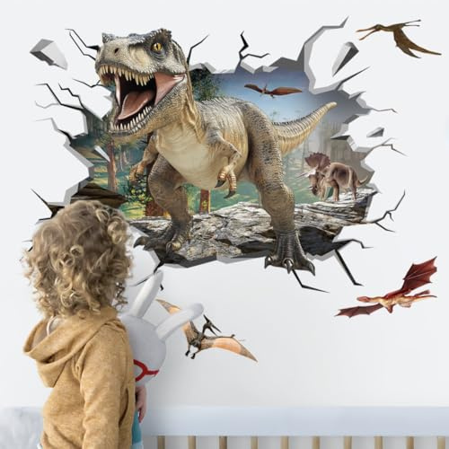 Runtoo Große Dinosaurier-Wandaufkleber zum Abziehen und Aufkleben, 3D-Dinosaurier-Wandaufkleber für Jungenzimmer, Kinderzimmer, Schlafzimmer, Dino-Dekor