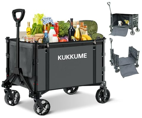 Chariot de Transport Pliable 120 l 100 kg Chariot de Plage Pliable a Roulette avec Bandes Réfléchissantes et Poignée Réglable pour Jardin Sport Courses Camping (Gris)