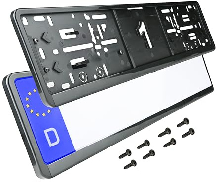 AUTODROMO Kennzeichenhalter - Nummernschildhalterung Auto – für Kennzeichen - 2X Set Kennzeichenhalterung - Kfz-Kennzeichen in tiefem Schwarz - Hohe Qualität und Robust Für alle Auto Einfache Montage