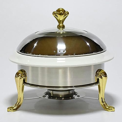 Food Warmer for Parties Buffets, Food Warming Tray Chafing Dish Buffet Set, Round Durable and Buffet Warmer Set, Stainless Steel for Kitchen Party Dining Buf,Gold-Ceramic Liner