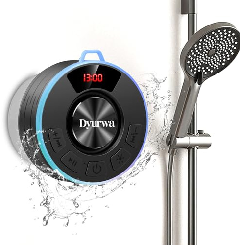 Certified IPX7 Waterproof Shower Bluetooth Speaker, Portable Shower Speaker Loud Clear Sound with Suction Cup, Wireless Portable for Bathroom, Hook Clip, Built-in Mic, 10H Playtime, Great Gift Idea