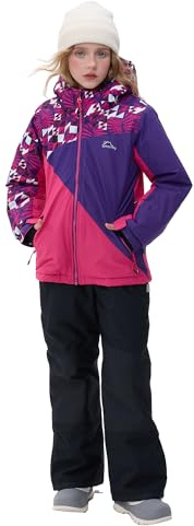 SMONTY Kids Ski Suit Girls Boys Snowsuits Winter Ski Jacket & Bib Pants Set Snowboard Waterproof Windproof Warm Coat(6-7 Years,Colorful Purple)