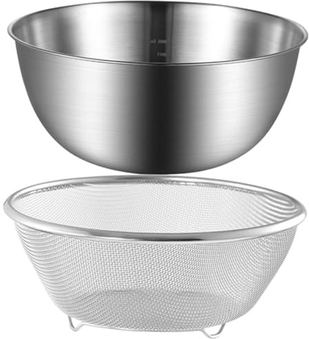 ZUNOXAZ Colino in Acciaio Inossidabile Maglia Fine Per Riso Ciotola Per Lavare Riso Frutta e Verdura Scolapasta Fondo Piatto e Design Antiscivolo Utilizzabile Come Bacinella Per Frutta Ver
