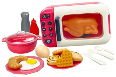 TTETTZ 17 Stück Kinder Spielküche Set Mikrowelle Spielzeug Küche Zubehör Spiellebensmittel Aus Pp für Rollenspiel Gemeinsames Spielen mit Freunden, Rot