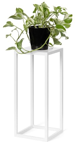 LAMO Manufaktur Blumenständer Weiß aus Metall 48cm | Pflanzensäule für Innenräume - Wohnzimmer, Schlafzimmer | Blumenständer modern zur Hochzeit, Sockel für Skulpturen und Deko, Pflanzen Metallständer