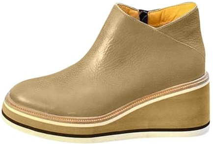 Bottes compensées à plateforme pour femme - Talon bas épais - Bottines décontractées en cuir - Bout rond - Légères et confortables - Talons hauts décontractés - Chaussures de marche habillées pour