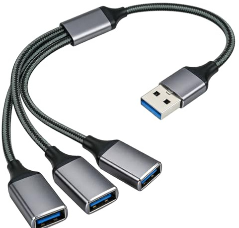 Divisor USB 1 a 3 USB – Adaptador 1 Mâle a 3 hembras (1 x 3.0 + 2 x 2 x 2.0) Adaptador USB múltiple para carga y datos, compatible con PC, Mac, PS5, PS4, teclado ratón, imprimante