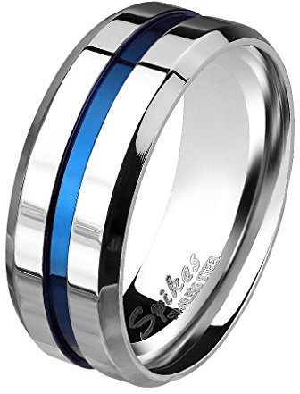 Mianova Herren Band Ring Bandring Edelstahl poliert Zwei Ton Silber mit blauen Inlay Männer Biker Rocker massiv breit Herrenring Größe 62 (19.7)