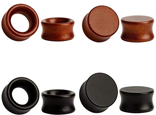 TBOSEN 8PCS Large Double Flared Brown Black Organic Wood Saddle Plugs Flesh Tunnels Stretching Punk Piercings Expanders Ear Gauges Set