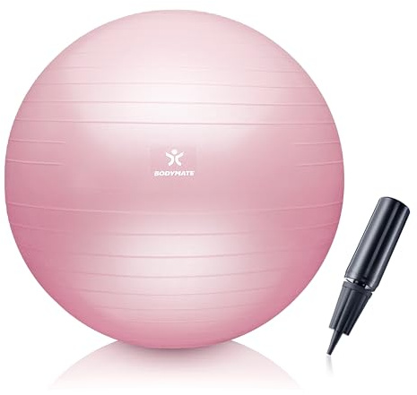 BODYMATE Gymnastikball Sitzball Trainingsball mit GRATIS E-Book inkl. Luft-Pumpe, Ball für Fitness, Yoga, Gymnastik, Core Training, für starken Rücken als Büro-Stuhl
