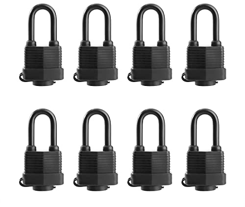 SafiSwords Waterproof Padlocks Keyed Alike for Outdoor use, Covered Heavy Duty Laminated Steel Lock, 1-9/16 Inch. Wide, Long Padlock, Pack of 8