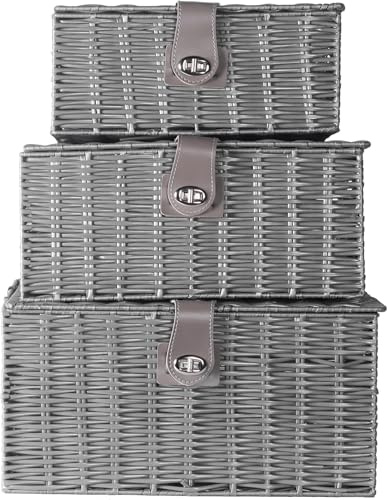 Grey Woven Storage Baskets Set of 3|Nesting Basket Organisers | Bathroom Storage Baskets, Bedroom Organisers, Shelf & Nursery Storage Bins, Decorative Home Organisation