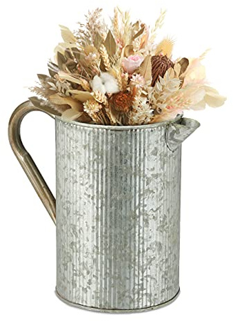Relaxdays Vintage Krug, verzinktes Metall, Blumenvase Trockenblumen, Landhaus Deko, Garten, Balkon, Wohnzimmer, Silber