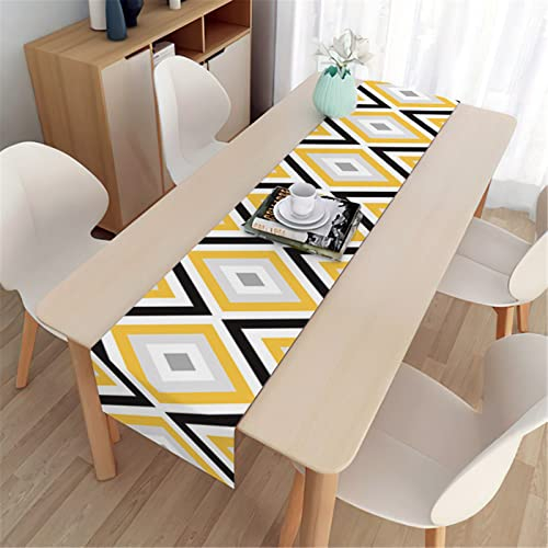 Highdi 3D Table Runners Geometric Table Runner Easy Care Tablerunner Decorative Cloth for Party, Banquet, Restaurant & Outdoors (Yellow rhombus,33x180cm)