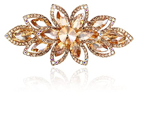 EVER FAITH Haarspange Clip Hochzeit Prom Gorgeous Marquise österreichischen Kristall Blume Blatt Haarschmuck für Damen Braun Gold-Ton