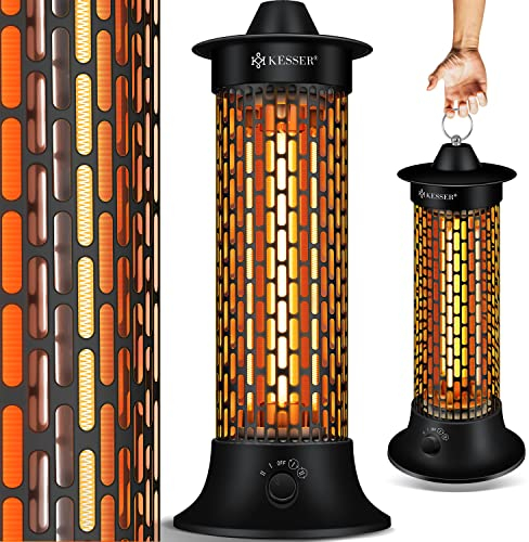 KESSER® Standheizstrahler Infrarotheizung, 1200W Heizstrahler Energieeffiziente Heizung Innenraum mit 360° Oszillation, Infrarotheizung Standgerät, Elektroheizung IP55, Terrassen-Heizstrahler, Schwarz