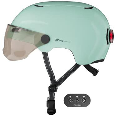 Cosmo Connected - Cosmo Fusion+ - Casque Intelligent Vélo et Trottinette avec Visière, Taille Adulte - Clignotants, Feu de Freinage Automatique, Partage de Trajet, Détection de Chute, Assurance