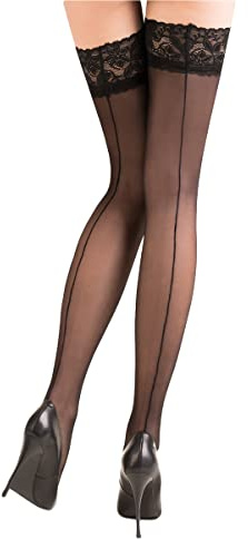 Selente Lovely Legs, calze autoreggenti da donna, made in EU,nere con una cucitura posteriore, Taglia XS/S