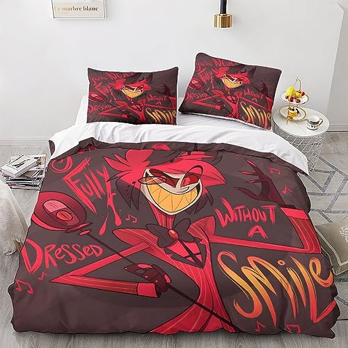 BYTUGI Hazbin Hotel Bettbezug Set Bettwäschegarnitur Für Kinder Mädchen Jungen 3D Gedruckter Comic Reissverschluss Weich Microfaser Und Kissenbezüge Bettwäsche 3 Teilig Double（200x200cm）