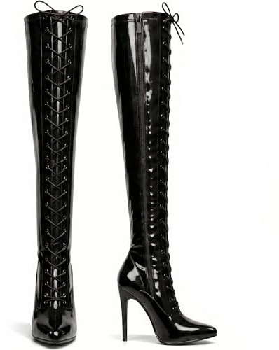 Golden Beads Women ladies boots thigh high heel over the knee boots front Lace-up with side zip Stiletto high heels pointed toe women, ladies Ladies faux leather boots