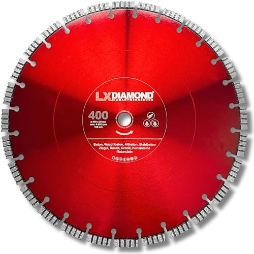 LXDIAMOND Diamant-Trennscheibe 400mm x 20,0mm - Diamantscheibe für Naturstein Kunststeine Beton Hartgestein - passend für Motorflex, Benzintrenner, Trennjäger - 400 mm in Premium Qualität