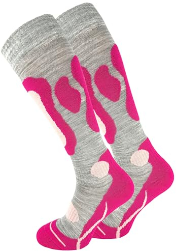 Cotton Prime 2 Paar Skisocken für Damen & Herren - Warme Ski Socken, Thermo Winterstrümpfe mit Polsterung, Kniestrümpfe, Skistrümpfe für Winter, Snowboarding, pink, Gr. 35-38