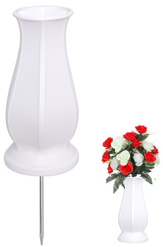 Cemetery Grave Vase for Fresh/Artificial Flowers,Memorial Flowers Holders with Long Spike Stake for Garden, Lawn, Yard,Memorial Grave Decorations (1, White)