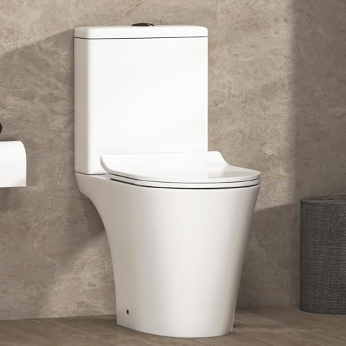 Royal Bathrooms Nova Close Coupled Rimless Toilet with Dual Flush Cistern and Quick Release Slim Seat Gloss White Round WC Bathroom