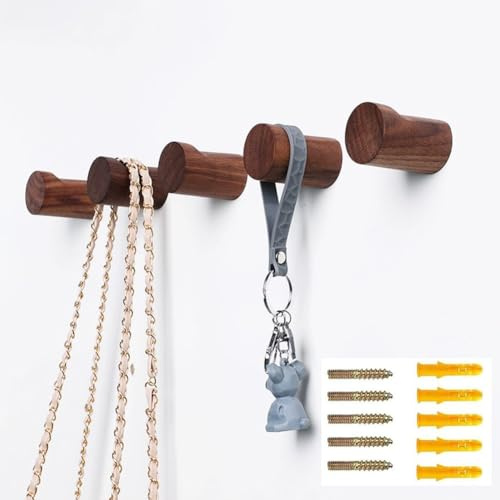 Koomuao 5er Set Wandhaken Holz Rund,5CM Kleiderhaken Einzeln,Natürliche Holz Wandhaken, Dekorative Garderobenhaken Holz, Wand Natürliche Holz Haken Garderobe für Schlafzimmer, Wohnzimmer (Braun)
