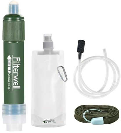 Personal Water Filter with Straw, Portable Camping Water Filter, Portable Water Filtration Survival Straw Water Purifier 99.99% Removal Rate of Bacteria Emergency Gear for Traveling Camping